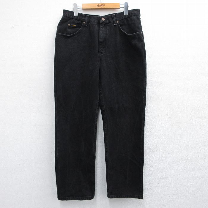 W34★古着 リー Lee ジーンズ メンズ コットン 黒 ブラック デニム 25mar27 中古 ボトムス ジーパン Gパン ロング パンツ