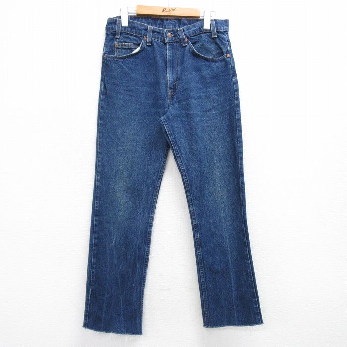 W32★古着 リーバイス Levis ジーンズ メンズ ヒゲ 紺 ネイビー デニム 25mar27 中古 ボトムス ジーパン Gパン ロング パンツ