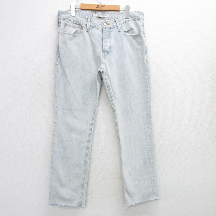 W35★古着 ゲス GUESS ブランド ジーンズ メンズ 00年代 00s コットン 薄紺 ネイビー デニム 25mar27 中古 ボトムス ジーパン Gパン ロング パンツ