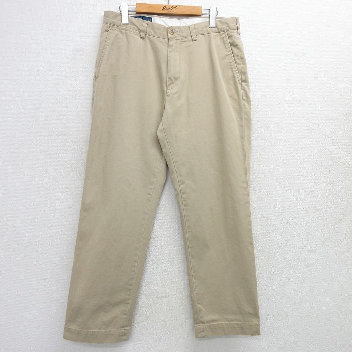 W35★古着 ラルフローレン Ralph Lauren ブランド チノ パンツ チノパン メンズ 90年代 90s コットン ベージュ カーキ 25mar27 中古 ボトムス ロング