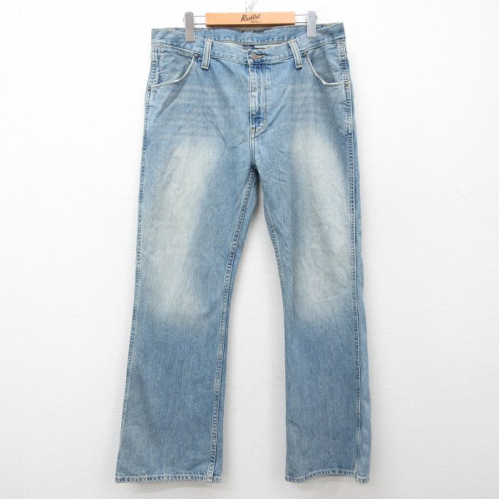 W36★古着 ラルフローレン Ralph Lauren ブランド ジーンズ メンズ ヒゲ フレア ブーツカット コットン 薄紺 ネイビー デニム 25mar27 中古 ボトムス ジーパン Gパン ロング パンツ