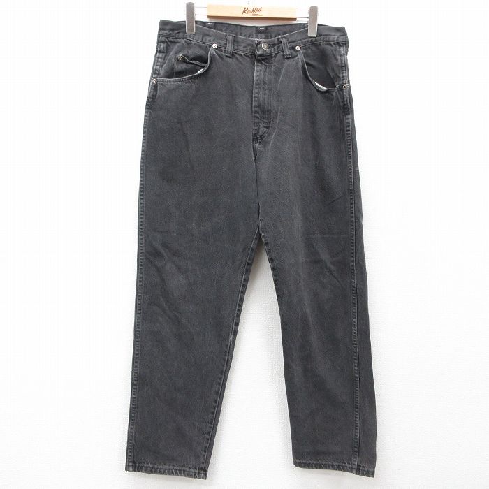 W35★古着 ラングラー Wrangler ジーンズ メンズ 90年代 90s コットン USA製 黒 ブラック デニム 25mar27 中古 ボトムス ジーパン Gパン ロング パンツ