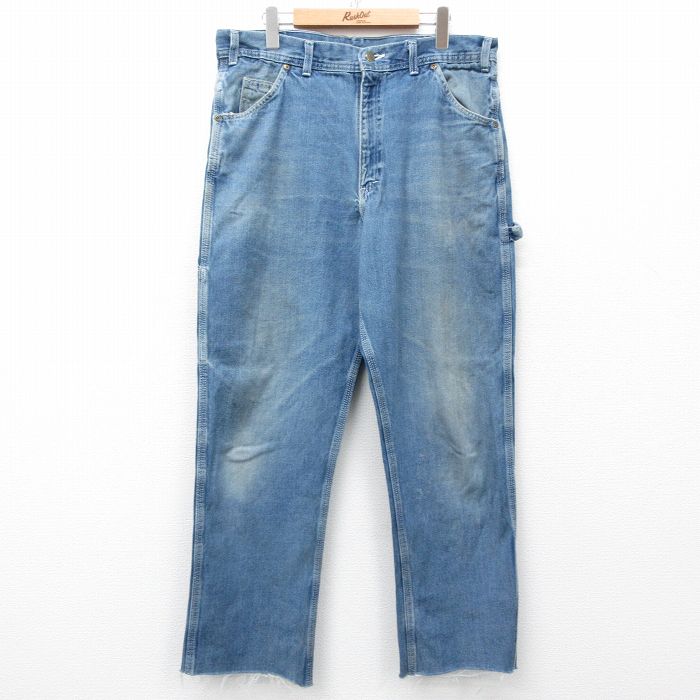 W35★古着 ペインター パンツ メンズ 00年代 00s ヒゲ コットン USA製 紺 ネイビー デニム 25mar27 中古 ボトムス ロング