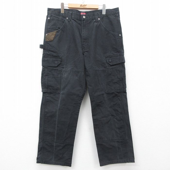W38★古着 ラングラー Wrangler ペインター カーゴ パンツ メンズ リップストップ コットン 黒 ブラック 25mar27 中古 ボトムス ロング