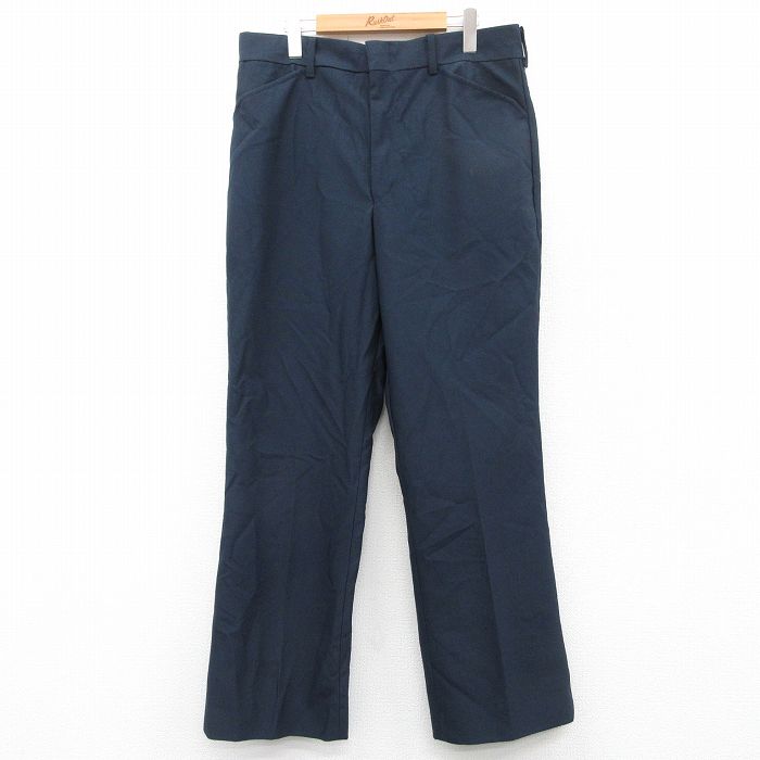 W35★古着 ラングラー Wrangler スラックス パンツ メンズ 80年代 80s USA製 タロン 濃紺 ネイビー 25mar27 中古 ボトムス ロング