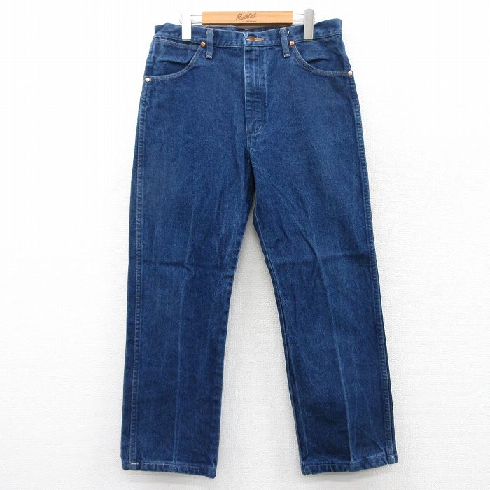W33★古着 ラングラー Wrangler ジーンズ メンズ コットン 紺 ネイビー デニム 25mar27 中古 ボトムス ジーパン Gパン ロング パンツ