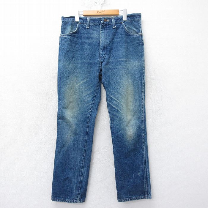 W36★古着 ラスラー ジーンズ メンズ 90年代 90s ヒゲ コットン USA製 紺 ネイビー デニム 25mar27 中古 ボトムス ジーパン Gパン ロング パンツ