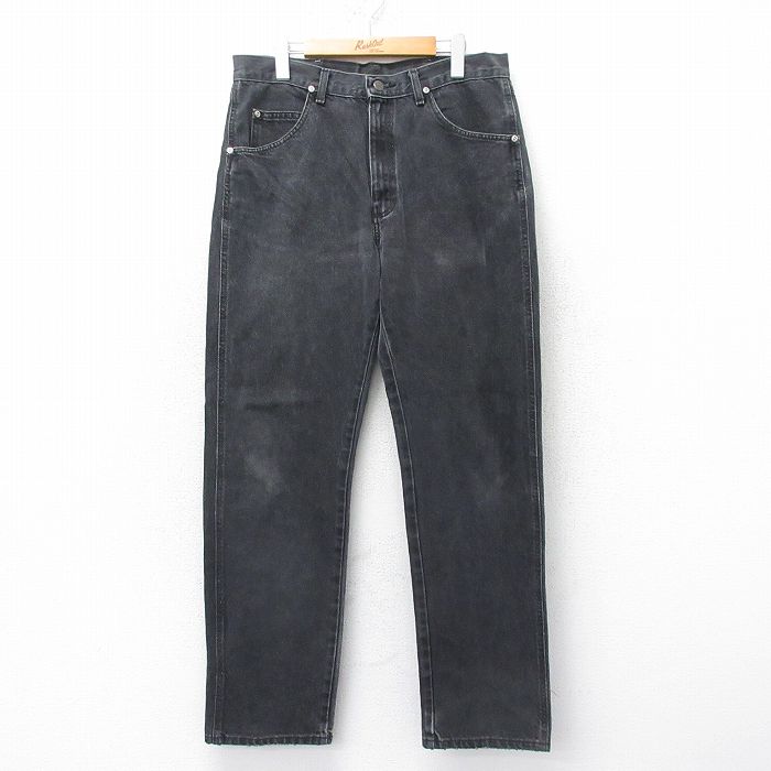 W34★古着 ラングラー Wrangler ジーンズ メンズ 黒 ブラック デニム 25mar27 中古 ボトムス ジーパン Gパン ロング パンツ