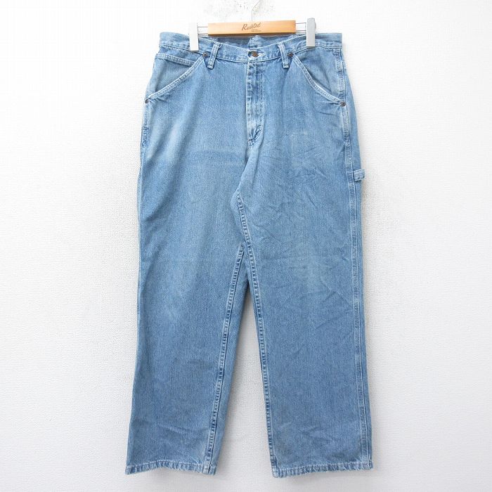 W35★古着 ペインター パンツ メンズ コットン 薄紺 ネイビー デニム 25mar27 中古 ボトムス ロング