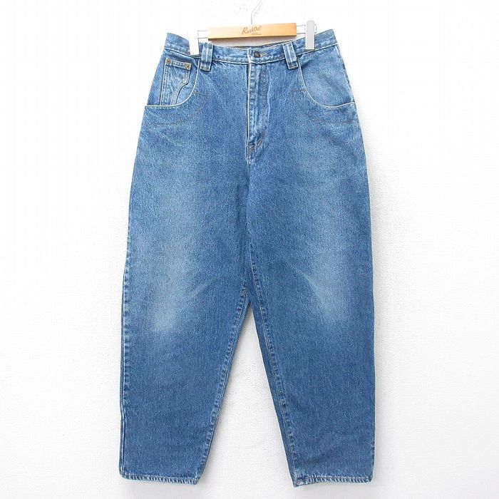 W30★古着 ジーンズ メンズ 90年代 90s テーパード コットン 紺 ネイビー デニム 【spe】 25mar27 中古 ボトムス ジーパン Gパン ロング パンツ