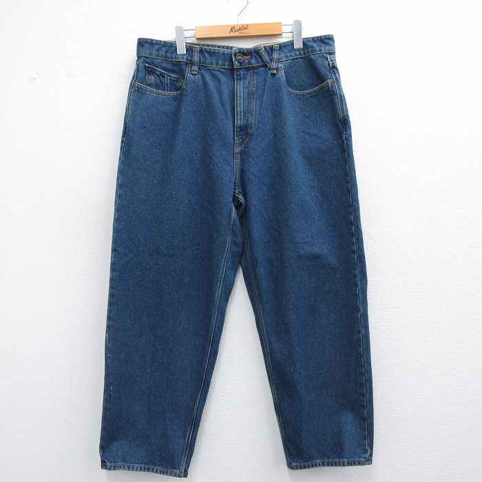 W37★古着 ボルコム VOLCOM ジーンズ メンズ テーパード コットン 紺 ネイビー デニム 25mar29 中古 ボトムス ジーパン Gパン ロング パンツ