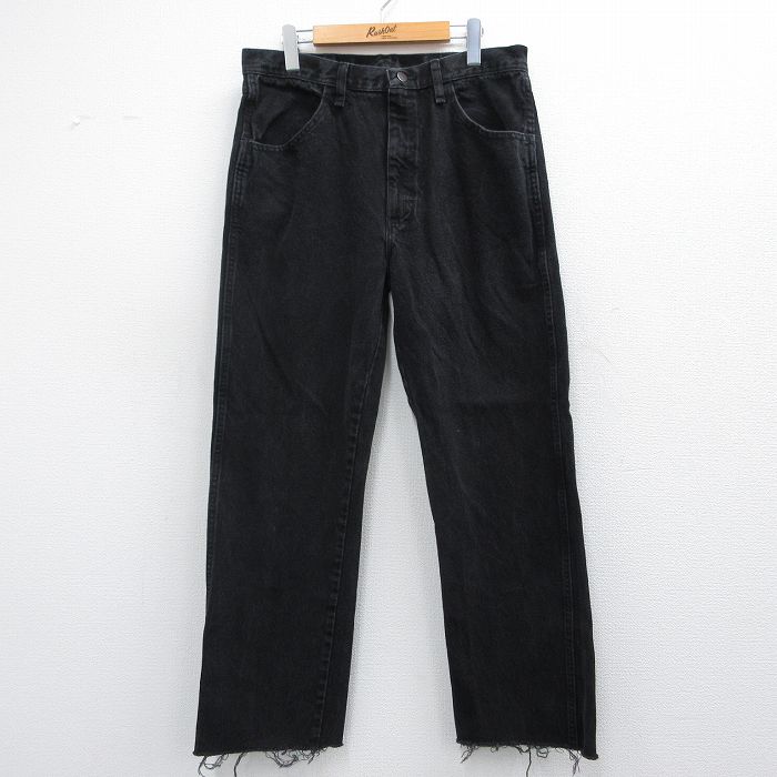 W33★古着 ラスラー ジーンズ メンズ コットン 黒 ブラック デニム 25mar29 中古 ボトムス ジーパン Gパン ロング パンツ