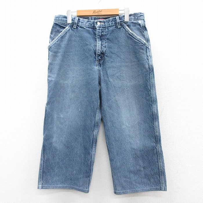 W34★古着 クイックシルバー QUIKSILVER ペインター パンツ メンズ 90年代 90s コットン USA製 紺 ネイビー デニム 25mar28 中古 ボトムス ロング