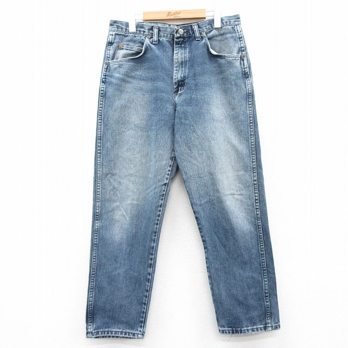 W33★古着 ラングラー Wrangler ジーンズ メンズ 00年代 00s ヒゲ コットン 紺 ネイビー デニム 25mar28 中古 ボトムス ジーパン Gパン ロング パンツ