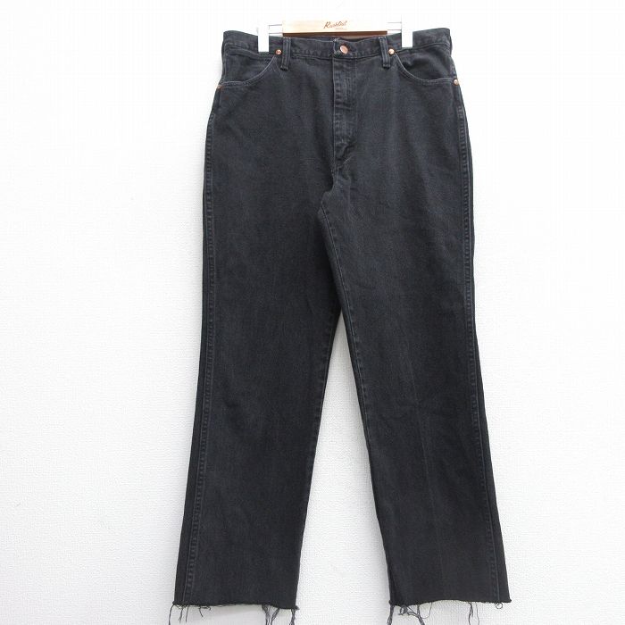 W34★古着 ラングラー Wrangler パンツ メンズ 90年代 90s コットン USA製 黒 ブラック 【spe】 25mar28 中古 ボトムス ロング