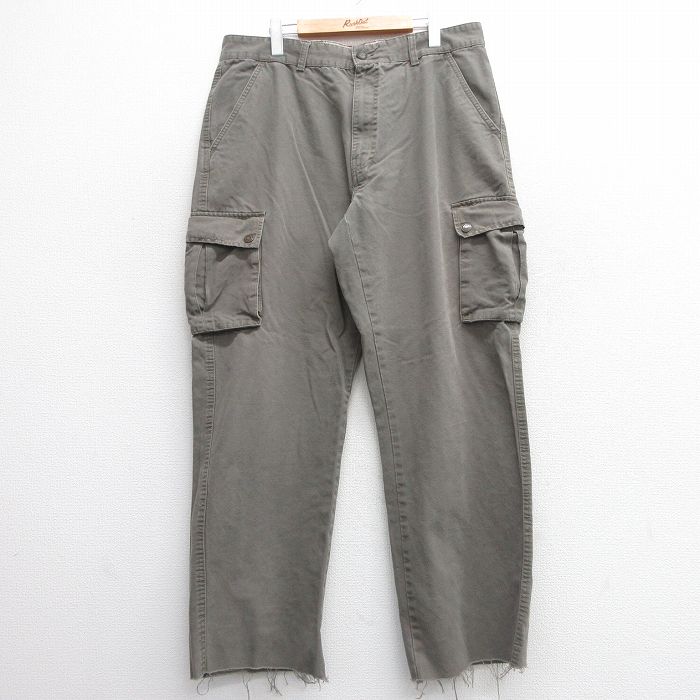 【50%OFF】W37★古着 カーゴ パンツ メンズ コットン 薄緑 グリーン 25mar28 中古 ボトムス ロング