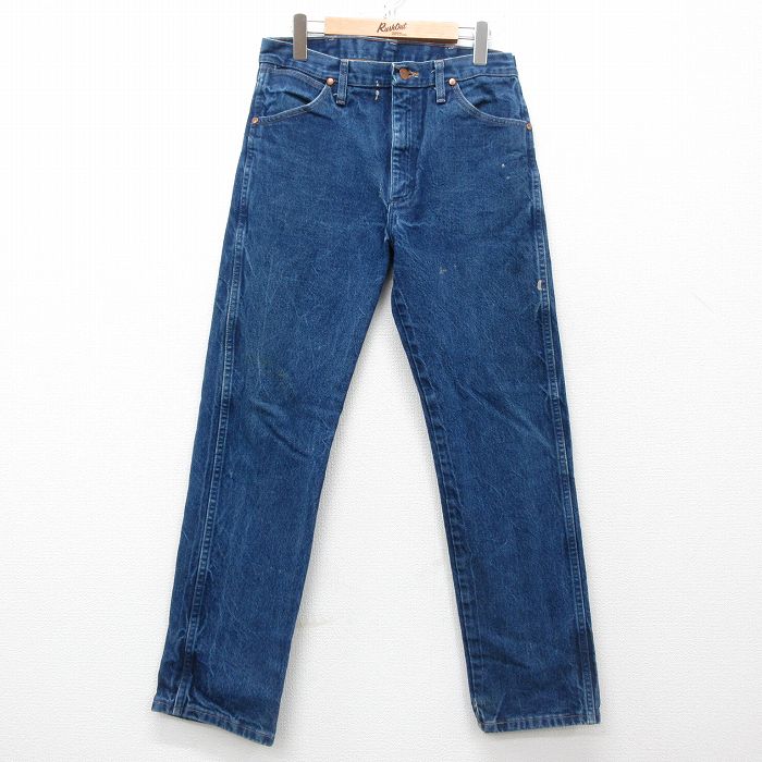 W32★古着 ラングラー Wrangler ジーンズ メンズ コットン 濃紺 ネイビー デニム 25mar28 中古 ボトムス ジーパン Gパン ロング パンツ