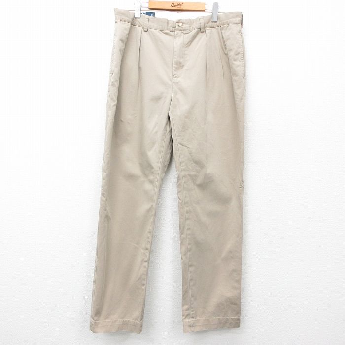 W36★古着 ラルフローレン Ralph Lauren ブランド　チノ パンツ チノパン メンズ 90年代 90s コットン ベージュ カーキ 25mar28 中古 ボトムス ロング