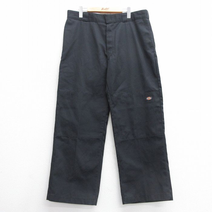W37★古着 ディッキーズ Dickies ワーク パンツ メンズ ダブルニー 黒 ブラック 25mar28 中古 ボトムス ロング