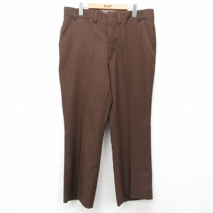 W38★古着 スラックス パンツ メンズ 80年代 80s タロン 濃茶 ブラウン 25mar28 中古 ボトムス ロング