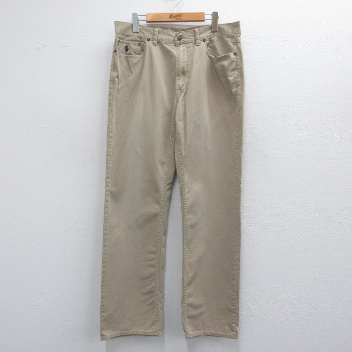 W36★古着 ラルフローレン Ralph Lauren ブランド ジーンズ メンズ ワンポイントロゴ コットン ベージュ カーキ デニム 25mar29 中古 ボトムス ジーパン Gパン ロング パンツ