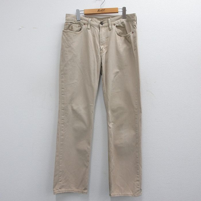 【50%OFF】W35★古着 ラルフローレン Ralph Lauren ブランド ジーンズ メンズ ワンポイントロゴ コットン ベージュ カーキ デニム 25mar29 中古 ボトムス ジーパン Gパン ロング パンツ