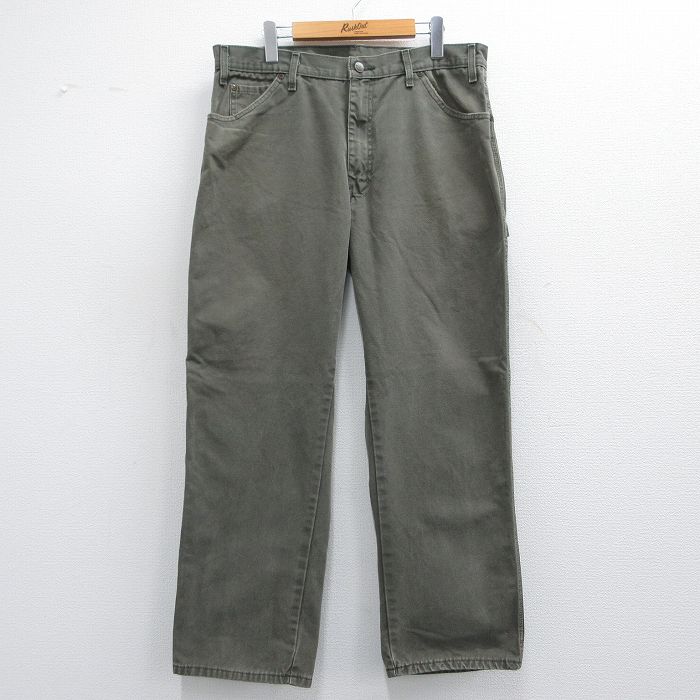 W37★古着 ディッキーズ Dickies ペインター パンツ メンズ ダック地 コットン 緑系 グリーン 【spe】 25mar29 中古 ボトムス ロング