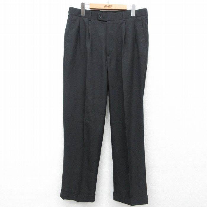 W35★古着 ペリーエリス スラックス パンツ メンズ 黒 ブラック 25mar29 中古 ボトムス ロング