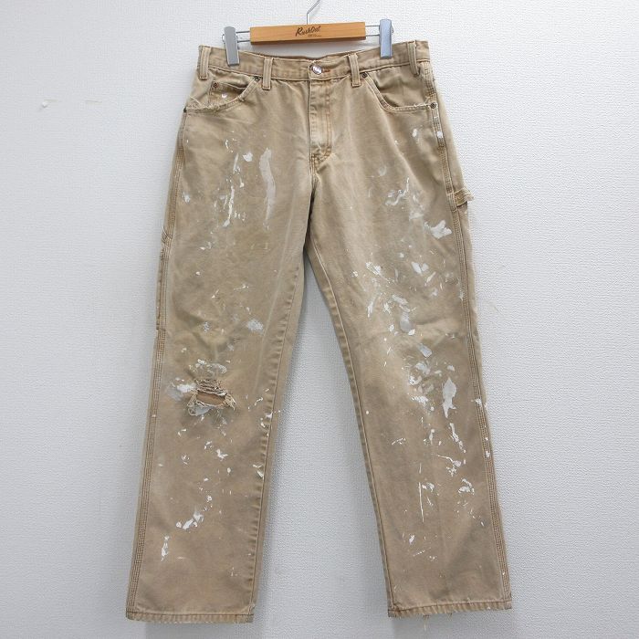 W33★古着 ディッキーズ Dickies ペインター パンツ メンズ ダック地 コットン ベージュ カーキ 25mar29 中古 ボトムス ロング