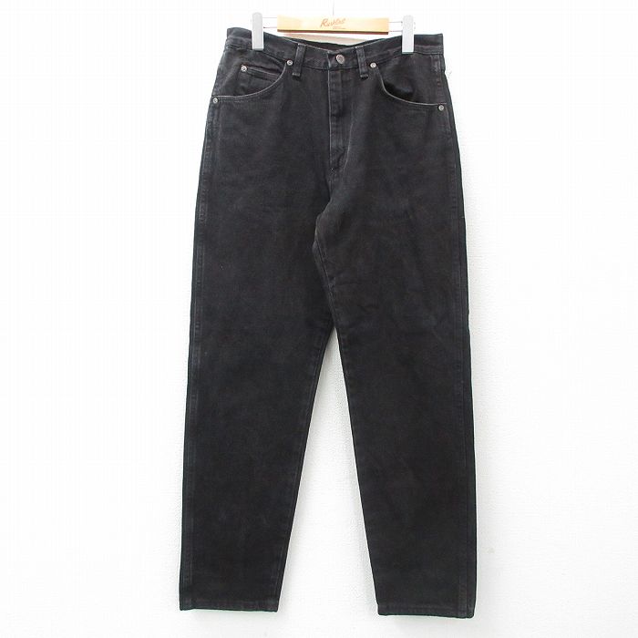 W32★古着 ラングラー Wrangler ジーンズ メンズ 90年代 90s コットン USA製 黒 ブラック デニム 25mar31 中古 ボトムス ジーパン Gパン ロング パンツ