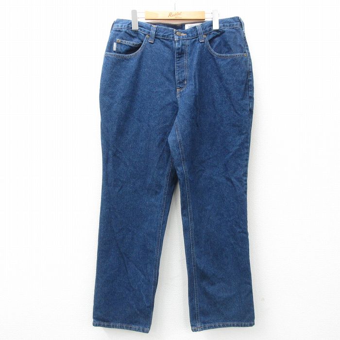 W36★古着 カーハート Carhartt ジーンズ メンズ コットン 紺 ネイビー デニム 25mar31 中古 ボトムス ジーパン Gパン ロング パンツ