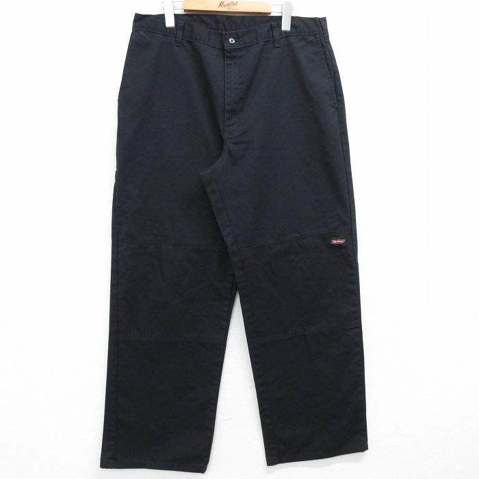 W35★古着 ディッキーズ Dickies ワーク パンツ メンズ ダブルニー 黒 ブラック 25apr02 中古 ボトムス ロング