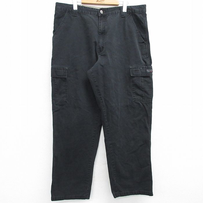 W37★古着 ラングラー Wrangler カーゴ パンツ メンズ 黒 ブラック 25apr02 中古 ボトムス ロング