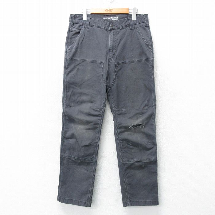 W33★古着 カーハート Carhartt パンツ メンズ ダブルニー ダック地 濃グレー 25apr01 中古 ボトムス ロング