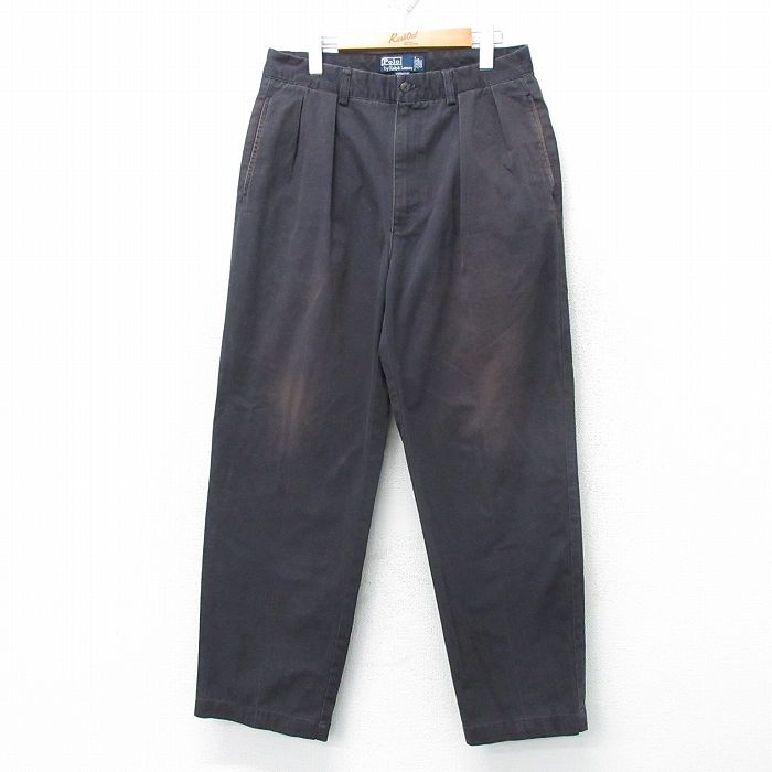 W33★古着 ラルフローレン Ralph Lauren ブランド チノ パンツ チノパン メンズ 90年代 90s ANDREW コットン 黒 ブラック 25apr01 中古 ボトムス ロング