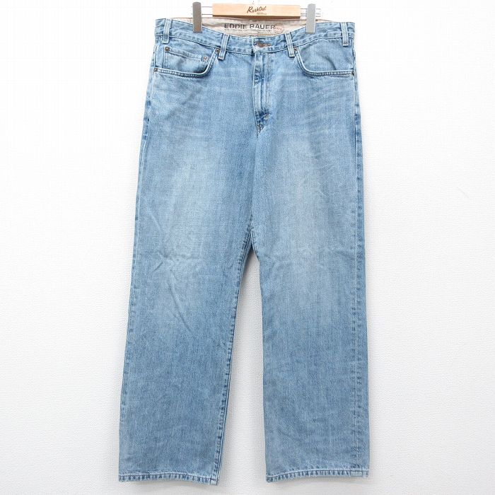 【50%OFF】W36★古着 エディーバウアー ジーンズ メンズ ヒゲ コットン 紺 ネイビー デニム 25apr03 中古 ボトムス ジーパン Gパン ロング パンツ