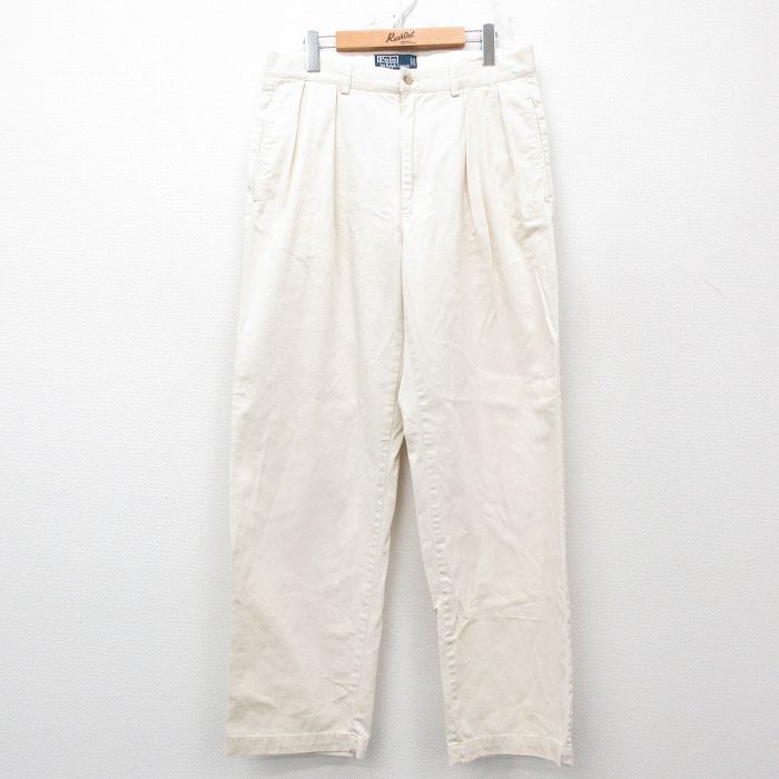 W33★古着 ラルフローレン Ralph Lauren ブランド チノ パンツ チノパン メンズ 90年代 90s コットン 生成り 25apr03 中古 ボトムス ロング