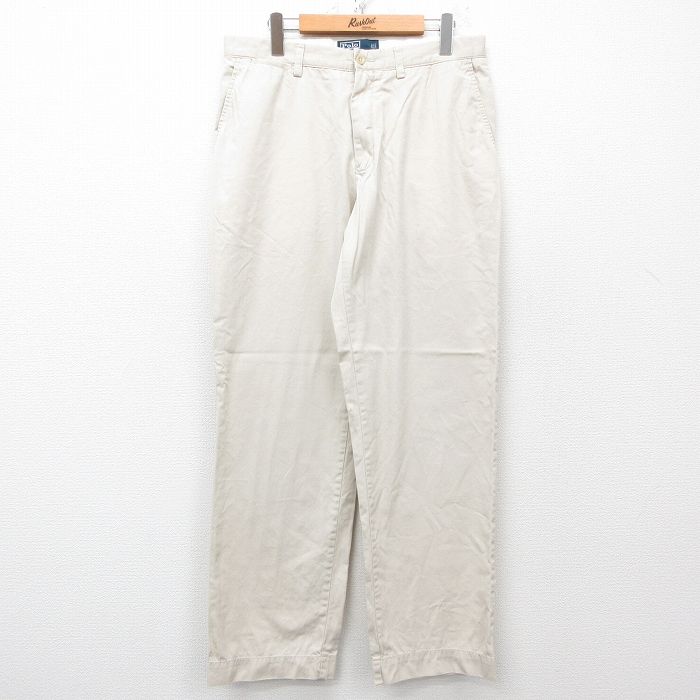 W33★古着 ラルフローレン Ralph Lauren ブランド チノ パンツ チノパン メンズ 90年代 90s コットン ベージュ カーキ 25apr03 中古 ボトムス ロング