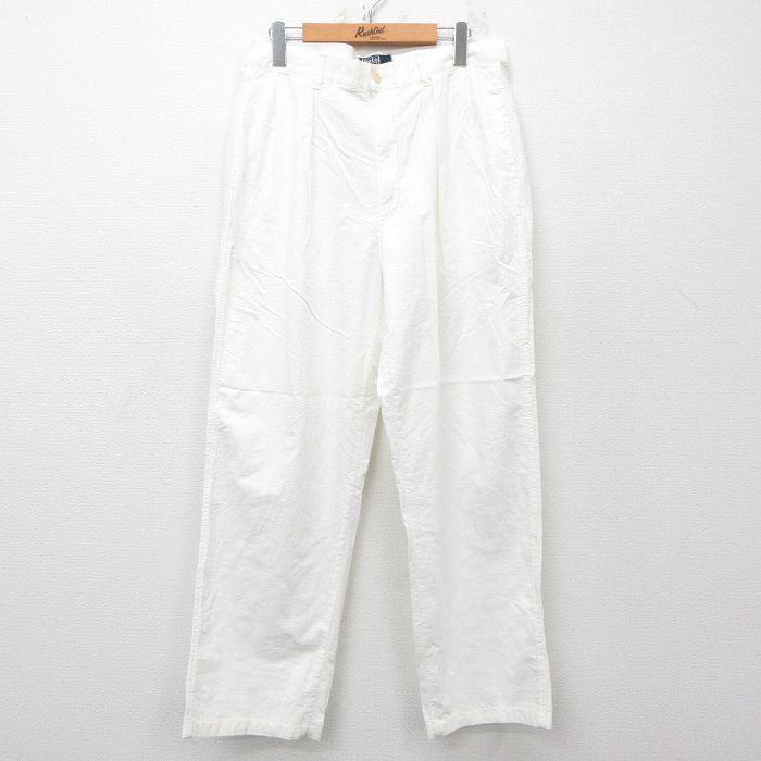 W33★古着 ラルフローレン Ralph Lauren ブランド パンツ メンズ 90年代 90s シアサッカー コットン USA製 タロン 白 ホワイト 【spe】 25apr03 中古 ボトムス ロング