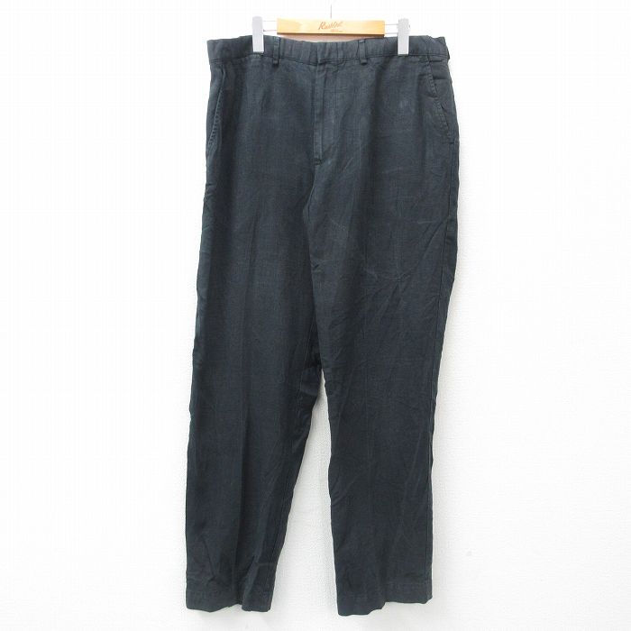 W37★古着 ラルフローレン Ralph Lauren ブランド スラックス パンツ メンズ 90年代 90s リネン 黒 ブラック 【spe】 25apr03 中古 ボトムス ロング
