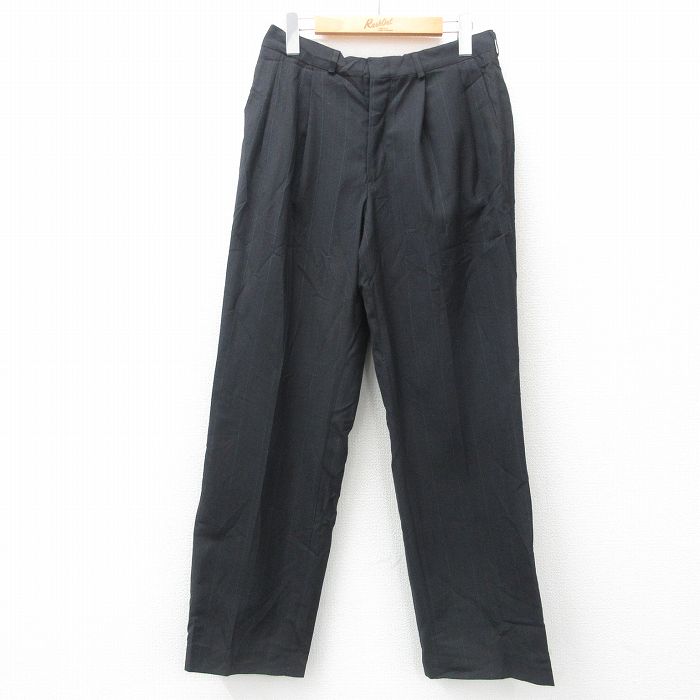 W30★古着 タウンクラフト スラックス パンツ メンズ 90年代 90s 黒 ブラック ストライプ 25apr03 中古 ボトムス ロング