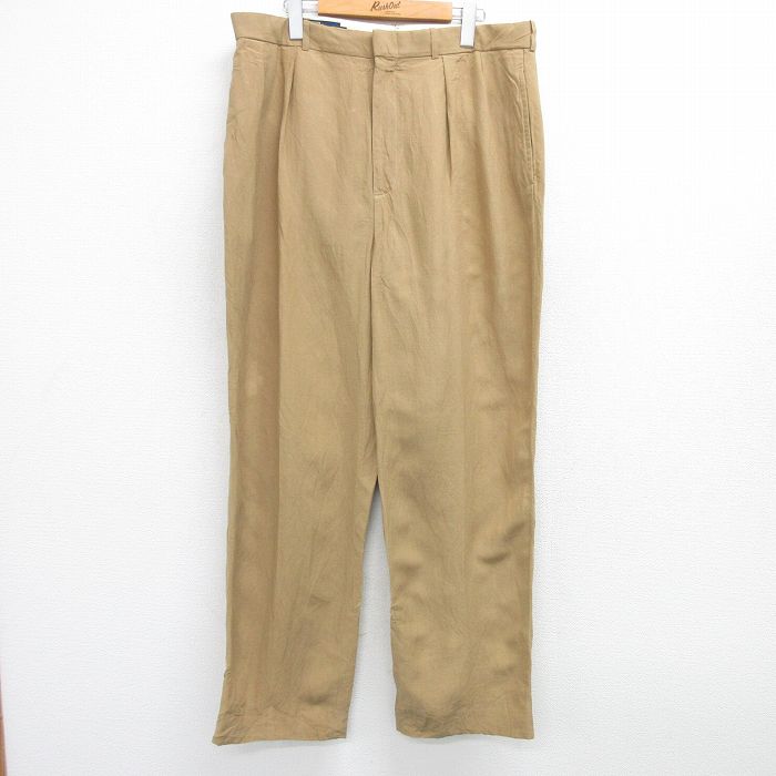 W35★古着 ラルフローレン Ralph Lauren ブランド スラックス パンツ メンズ 90年代 90s リネン ベージュ カーキ 【spe】 25apr04 中古 ボトムス ロング