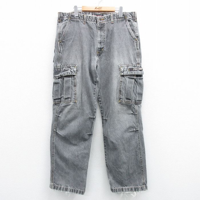 W36★古着 ラルフローレン Ralph Lauren ポロジーンズ カーゴ パンツ メンズ コットン 黒 ブラック デニム 【spe】 25apr07 中古 ボトムス ジーパン Gパン ロング