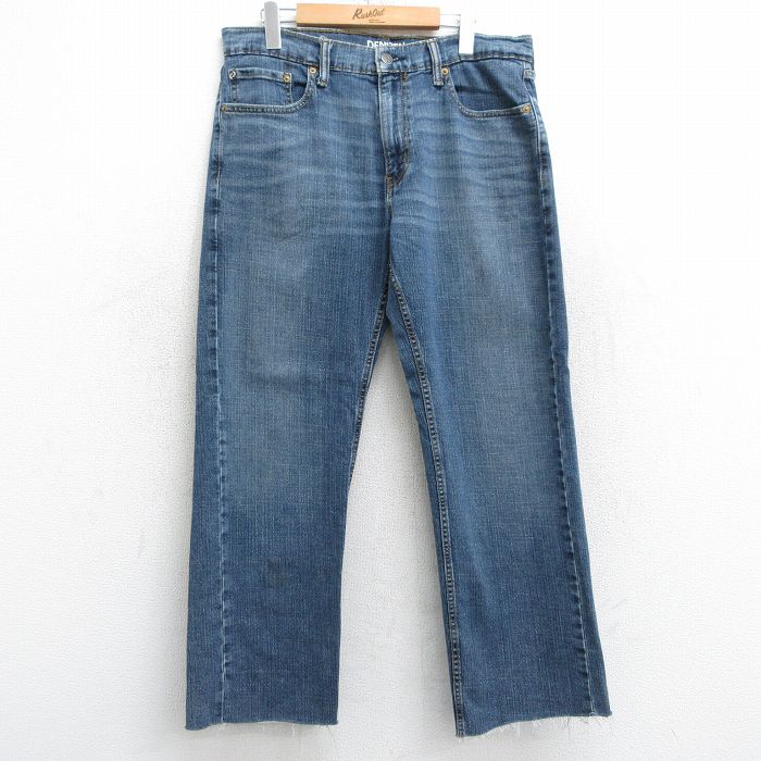 W35★古着 リーバイス Levis ジーンズ メンズ ヒゲ 紺 ネイビー デニム 【spe】 25apr10 中古 ボトムス ジーパン Gパン ロング パンツ