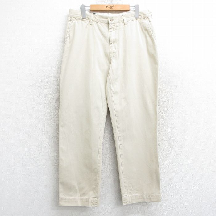 W35★古着 ラルフローレン Ralph Lauren ブランド チノ パンツ チノパン メンズ 90年代 90s ワンポイントロゴ コットン 薄ベージュ カーキ 25apr10 中古 ボトムス ロング