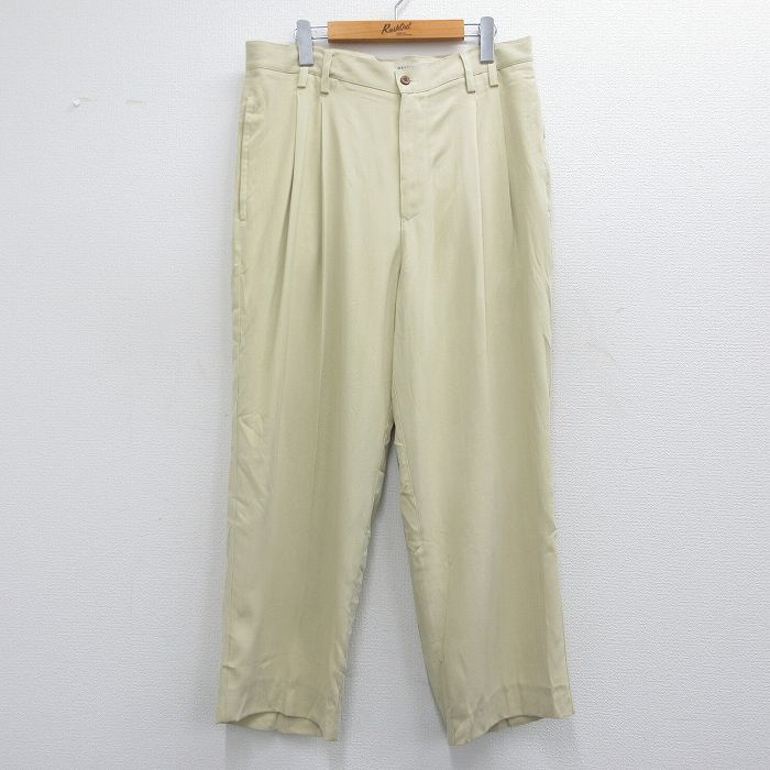 W34★古着 トミーバハマ スラックス パンツ メンズ 00年代 00s シルク 薄ベージュ カーキ 25apr10 中古 ボトムス ロング