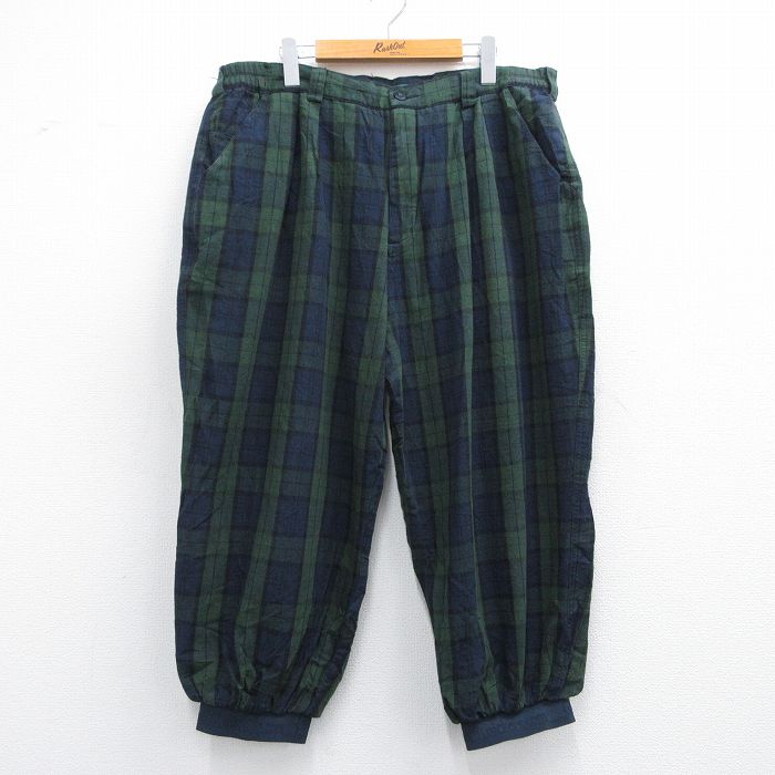 W38★古着 パンツ メンズ リネン 緑他 グリーン タータンチェック ブラックウォッチ 25apr10 中古 ボトムス ロング