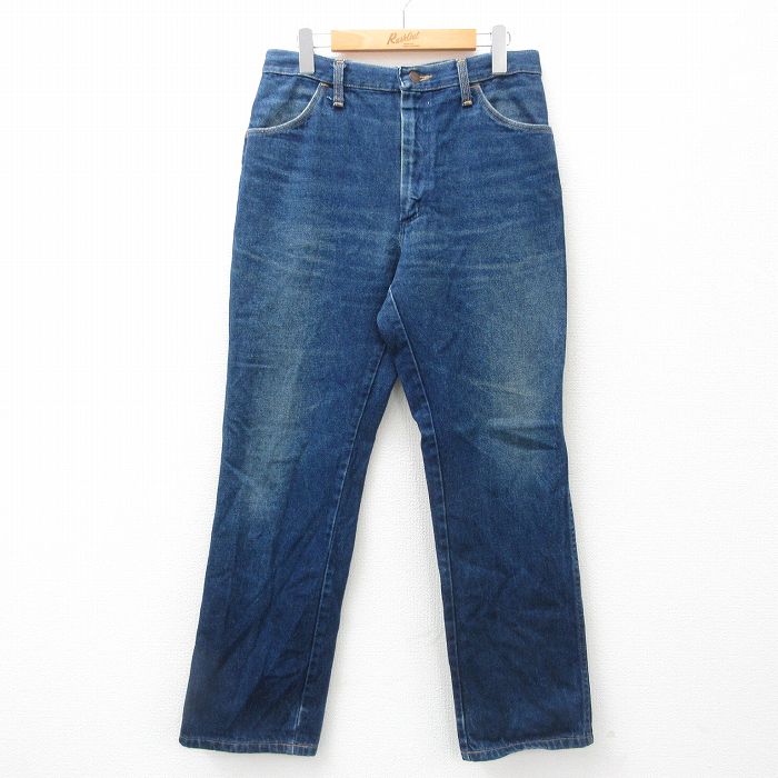 W32★古着 ラスラー ジーンズ メンズ 80年代 80s ヒゲ USA製 タロン 紺 ネイビー デニム 【spe】 25apr10 中古 ボトムス ジーパン Gパン ロング パンツ