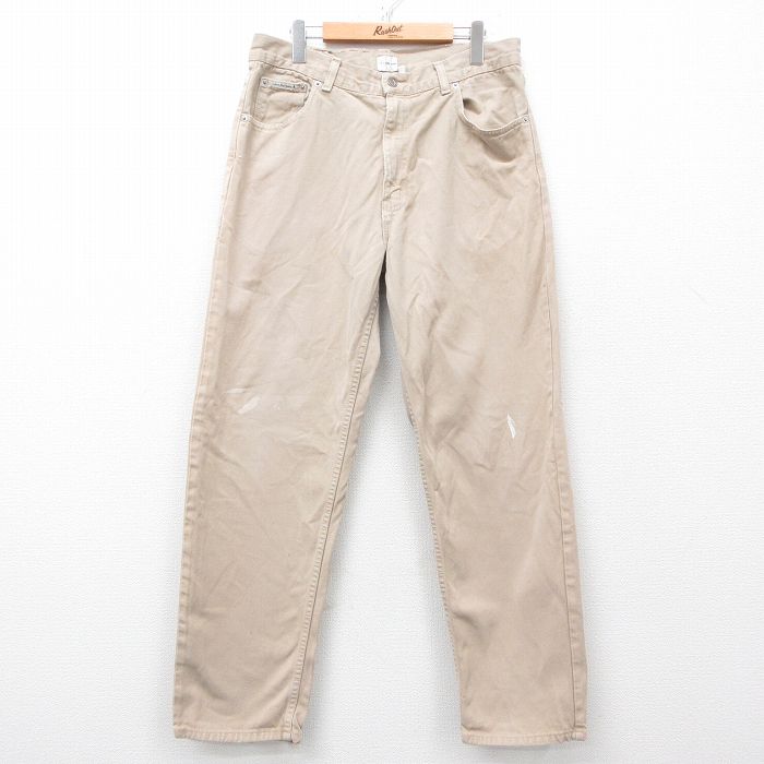 W34★古着 カルバンクライン Calvin Klein ブランド ジーンズ メンズ 00年代 00s コットン ベージュ カーキ デニム 25apr11 中古 ボトムス ジーパン Gパン ロング パンツ