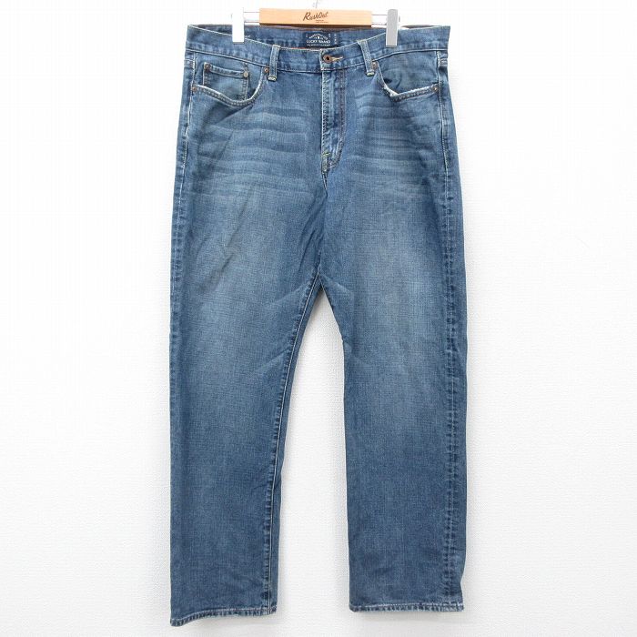 【50%OFF】W37★古着 ラッキーブランド Lucky Brand ジーンズ メンズ ヒゲ コットン 紺 ネイビー デニム 25apr11 中古 ボトムス ジーパン Gパン ロング パンツ